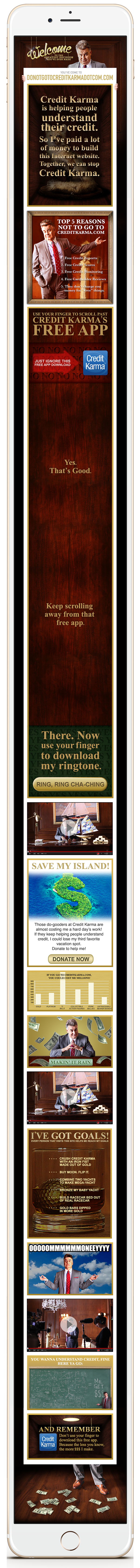 The mobile version of the parody site, where a long empty scroll is used as a joke