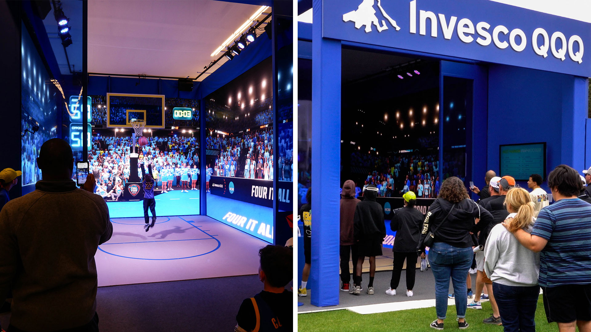 A player taking a shot inside the arena