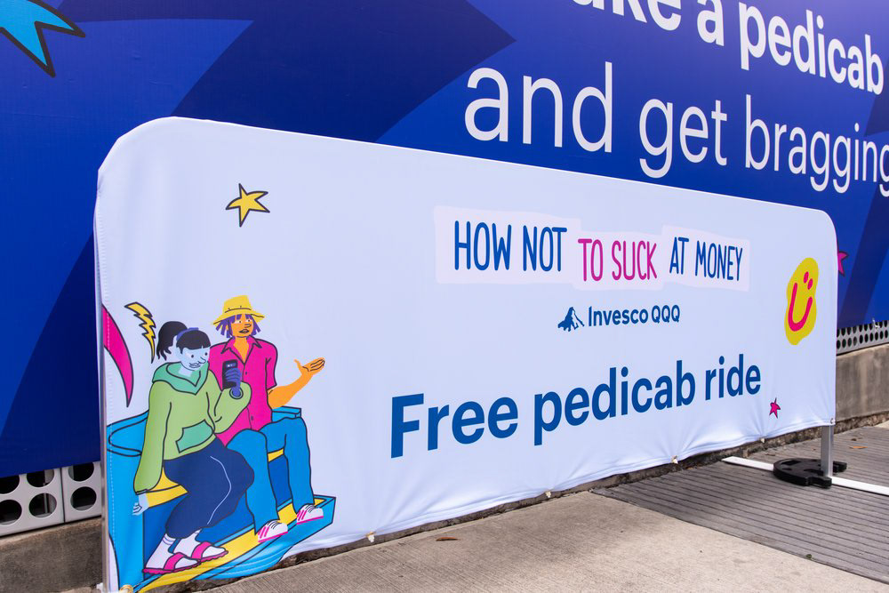 The How Not to Suck at Money pedicab activation in Houston